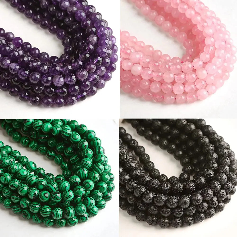 Natural Stone Beads 6Mm Green Malachite Lava Amethyst Lapis Lazuli Rose Quartz Beads for Jewelry Making DIY Bracelet Necklace