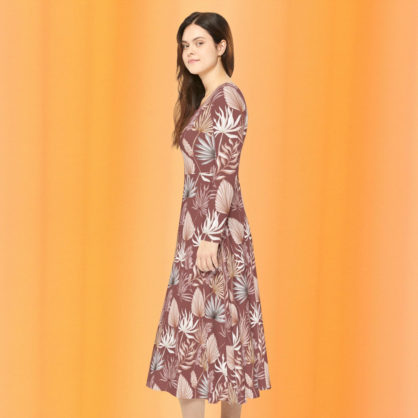 Chic Long Sleeve Dance Dress for Women, Floral AOP Dress, Boho Style Dress, Perfect for Parties, Casual Outings, and Celebrations