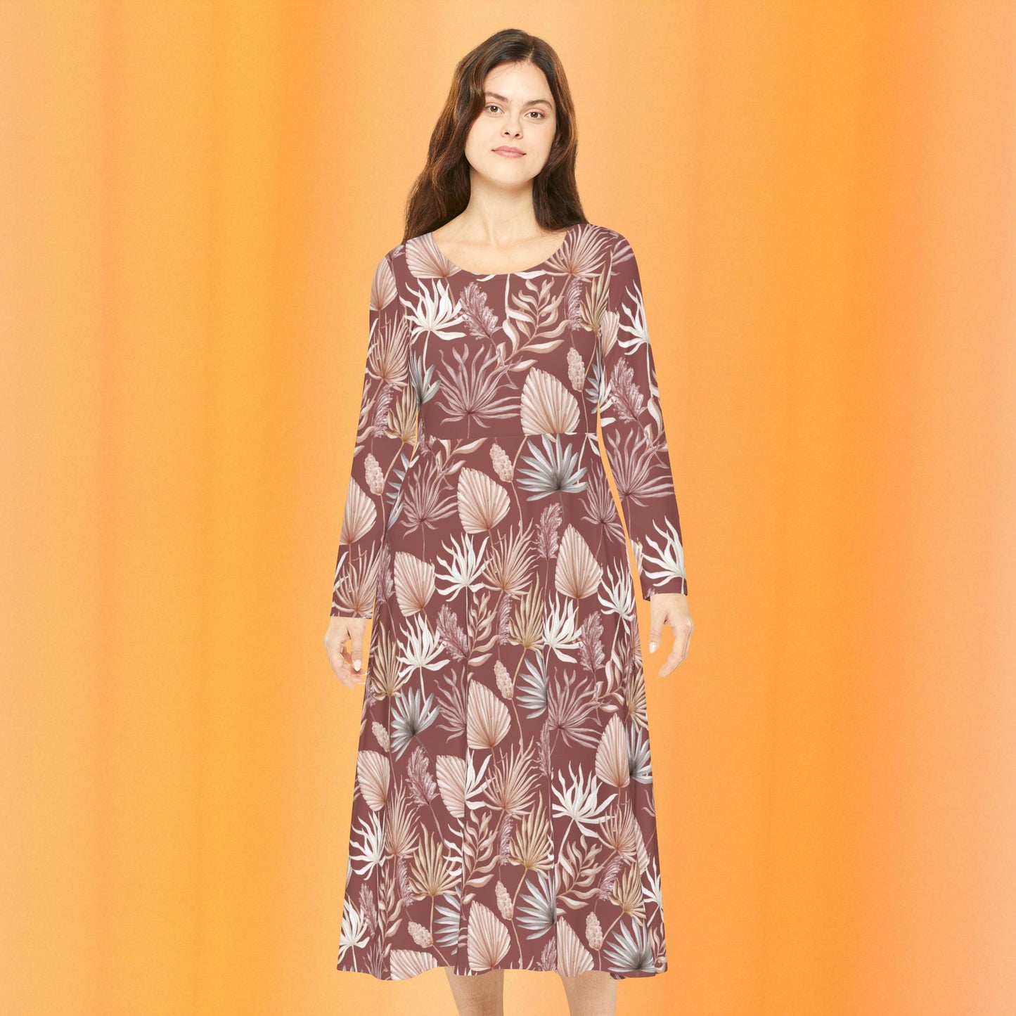Chic Long Sleeve Dance Dress for Women, Floral AOP Dress, Boho Style Dress, Perfect for Parties, Casual Outings, and Celebrations