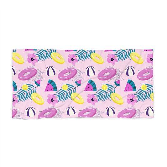 Vibrant Summer Beach Towel with Tropical Design, Poolside Essential, Gift for Beach Lovers, Vacation Must-Have, Fun Outdoor Accessory