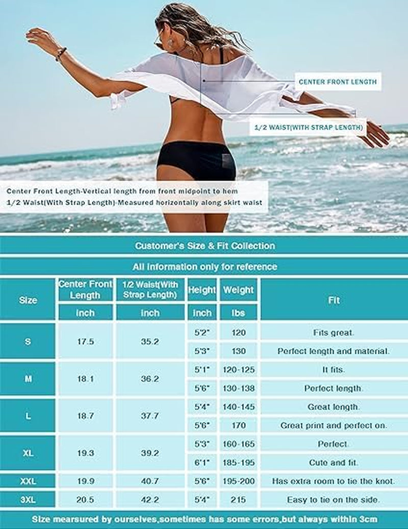 Women'S Coverups Beach Short Sarong Sheer Chiffon Cover up Bikini Wraps S-3XL