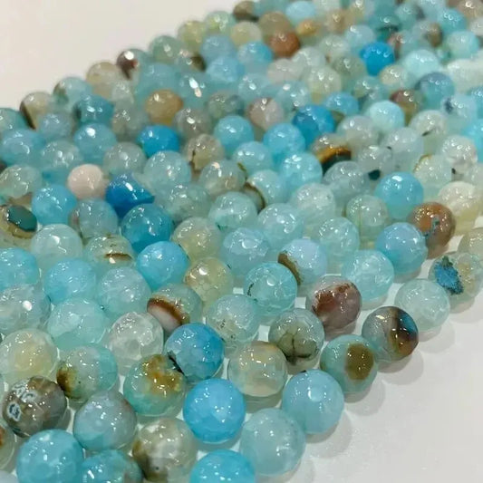 6-10Mm Inlaid Aquamarine Agate, Football Beads, Used for Necklaces, Earrings, Bracelet Making